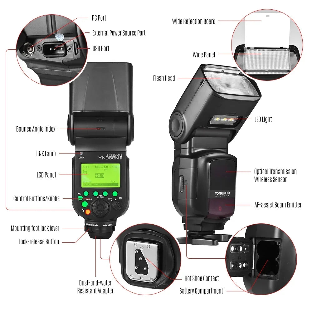 Cameras Ttl 1/8000s Dslr Flash,Built-in Wireless Hss Yn968n Camera Cameras Compatible Speedlite Yn622n Compatible Wireless 1/8000s Ttl Hss Speedlite With Yn560 Yn968n 5600k Ii YONGNUO Led