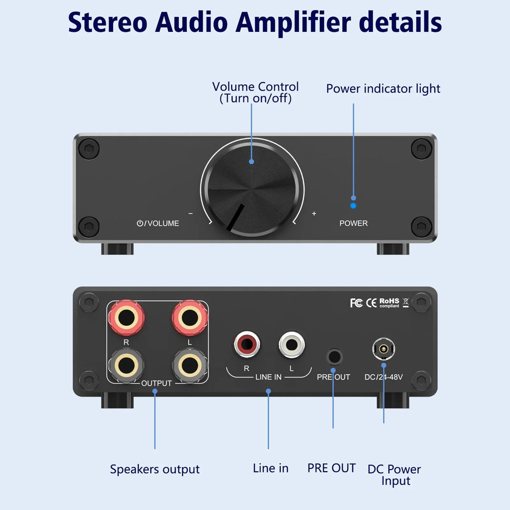 X Digital Audio Speakers Desktop Plug-and-Play Home for Stereo Channel Active 2.0 300W Amplifier Lixada TPA3255 2