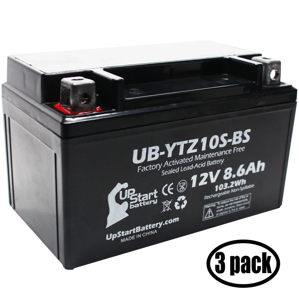 Battery 3-Pack Battery 8.6Ah, - UpStart Factory for Activated, Motorcycle Yamaha Replacement 1000CC 12V, UB-YTZ10S-BS YZF-R1 Maintenance Free, 2011