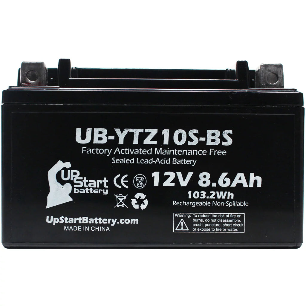 UpStart Battery Motorcycle 2011 Free, Battery Yamaha UB-YTZ10S-BS Factory 1000CC - 12V, 4-Pack 8.6Ah, Maintenance Activated, YZF-R1 for Replacement
