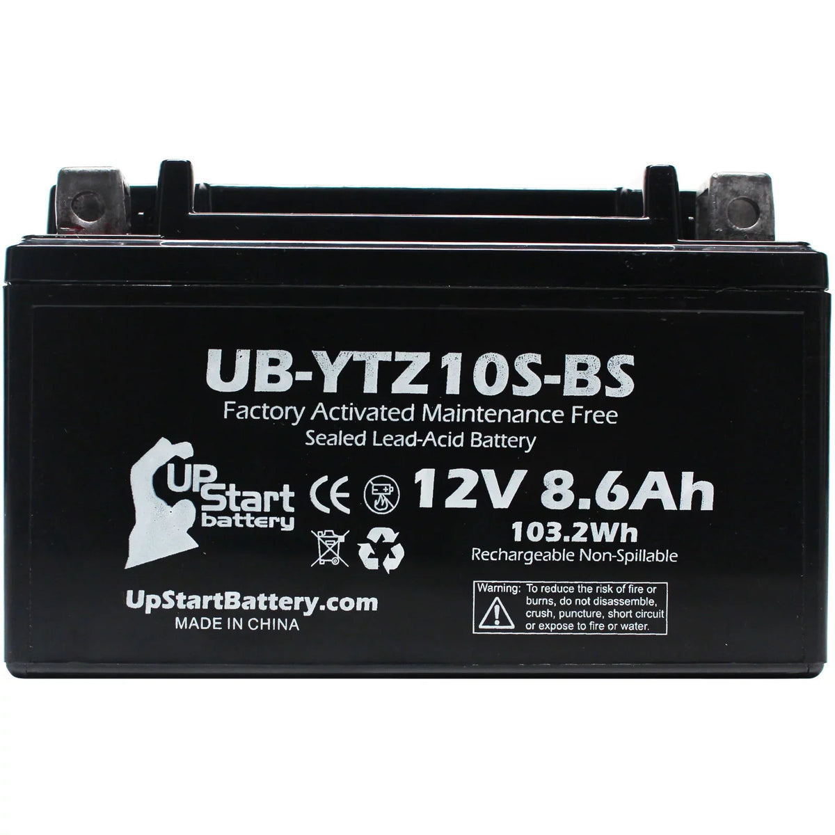 UpStart Battery Motorcycle 2011 Free, Battery Yamaha UB-YTZ10S-BS Factory 1000CC - 12V, 4-Pack 8.6Ah, Maintenance Activated, YZF-R1 for Replacement