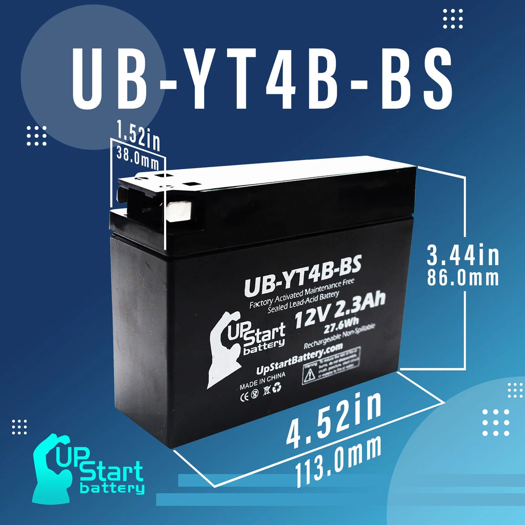 12V, Replacement 2001 2.3Ah, UpStart 5-Pack Free, - UB-YT4B-BS SR400 Factory Motorcycle Battery Battery 400CC Yamaha Maintenance for Activated,