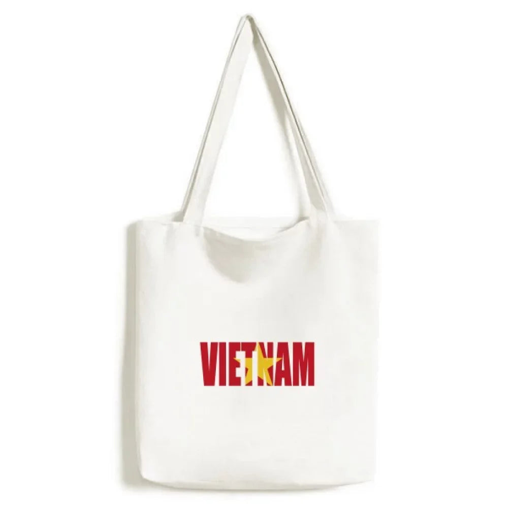 Shopping Satchel Canvas Casual Handbag Bag Country Name Flag Tote Vietnam