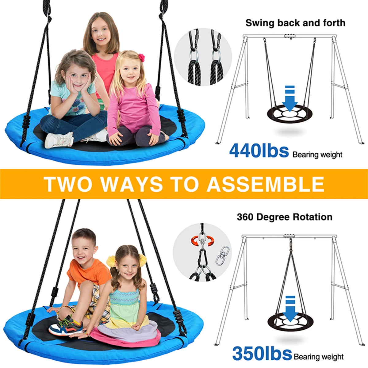 Heavy Metal Set Inch A-Frame Swivel 40 Stand and with Trekassy 440lbs Tree Swing Metal Duty Swing, Swing Saucer