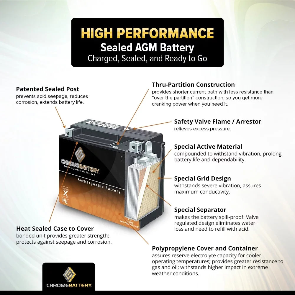 YTX14AHL-BS Cougar Volt,12 Cat 1993 210 12 (14AHL-BS for Chrome CCA) Battery Arctic Battery Snowmobile Ah,