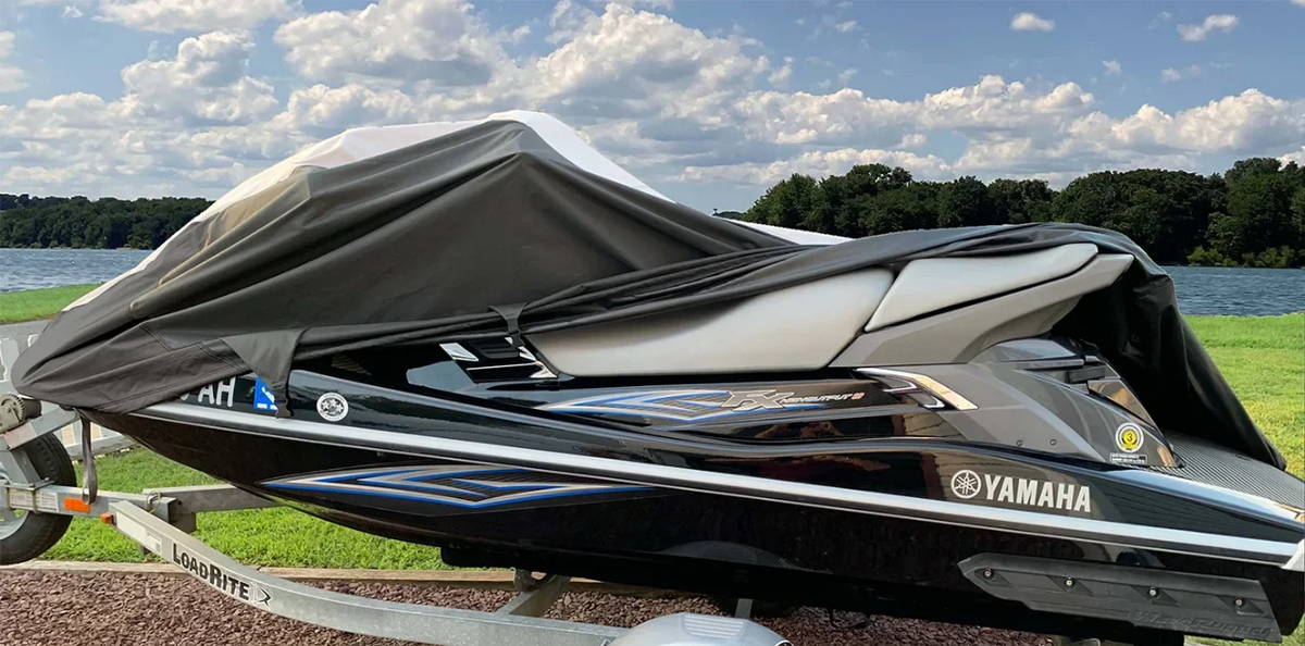 Ultra for PWC Kawasaki Ski LX SUPER TRAILERABLE Watercraft Cover Cover Black/Grey Jet JetSki Compatible HEAVY-DUTY 2007-2017