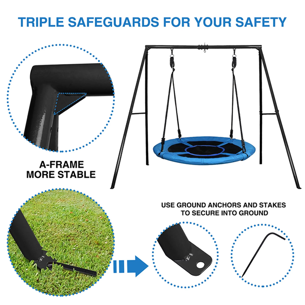 Heavy Metal Set Inch A-Frame Swivel 40 Stand and with Trekassy 440lbs Tree Swing Metal Duty Swing, Swing Saucer