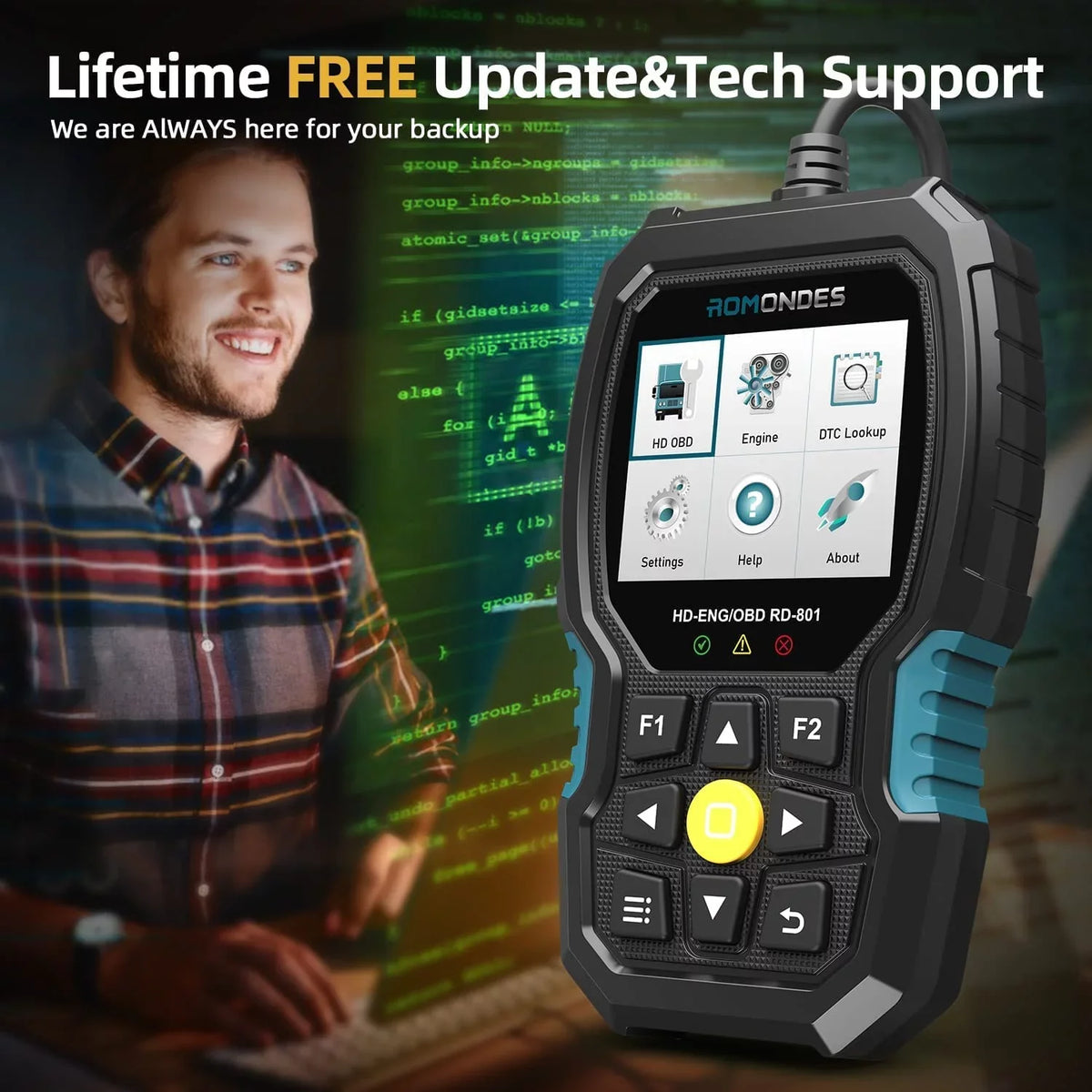Reader Fuso, Duty & OBD Diagnostic Truck Scanner DAF Heavy OBD2 Cummins, Diesel for Tool OBD Engine Hino, Scanner Scania, , 2 UD Auto Scan 1 HD Car Tool Man, Romondes in RD801 EOBD Code Truck Check