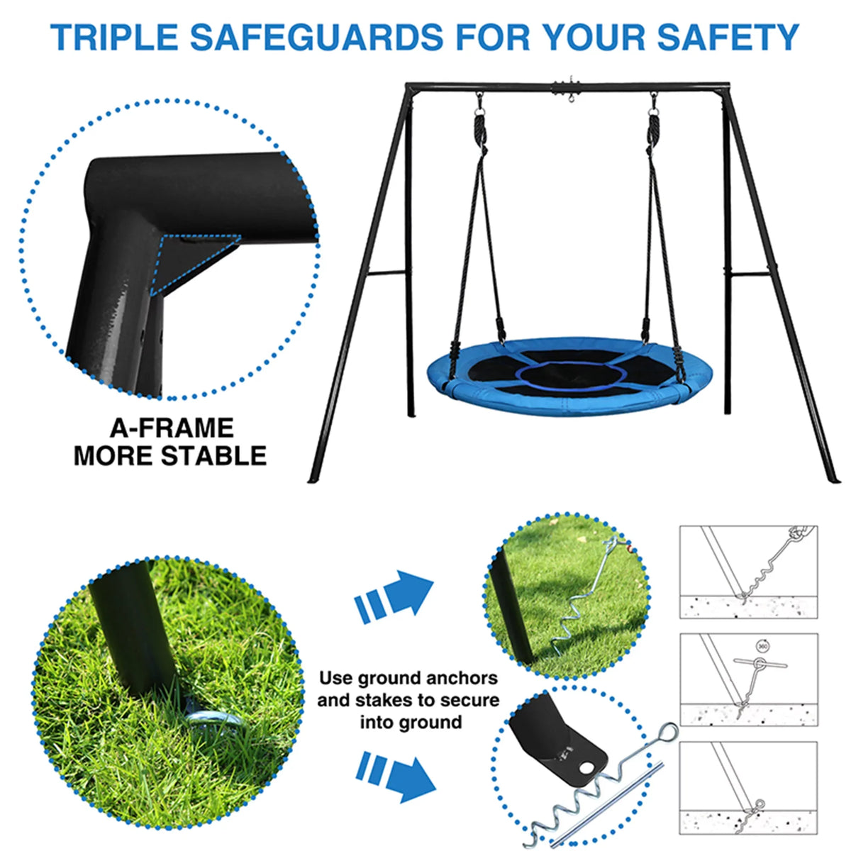 Heavy Metal Set Inch A-Frame Swivel 40 Stand and with Trekassy 440lbs Tree Swing Metal Duty Swing, Swing Saucer