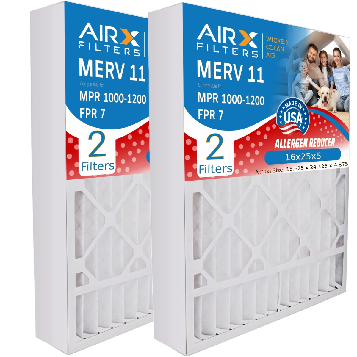 Made Compatible 255649-105 1200 Air Furnace by 7 Filter Pack 2 with CLEAN to Bear Premium MPR FILTERS USA FPR 11 Comparable 1000, 16x25x5 AIRX WICKED MPR & 16x25x5 AIR. Filter MERV Air