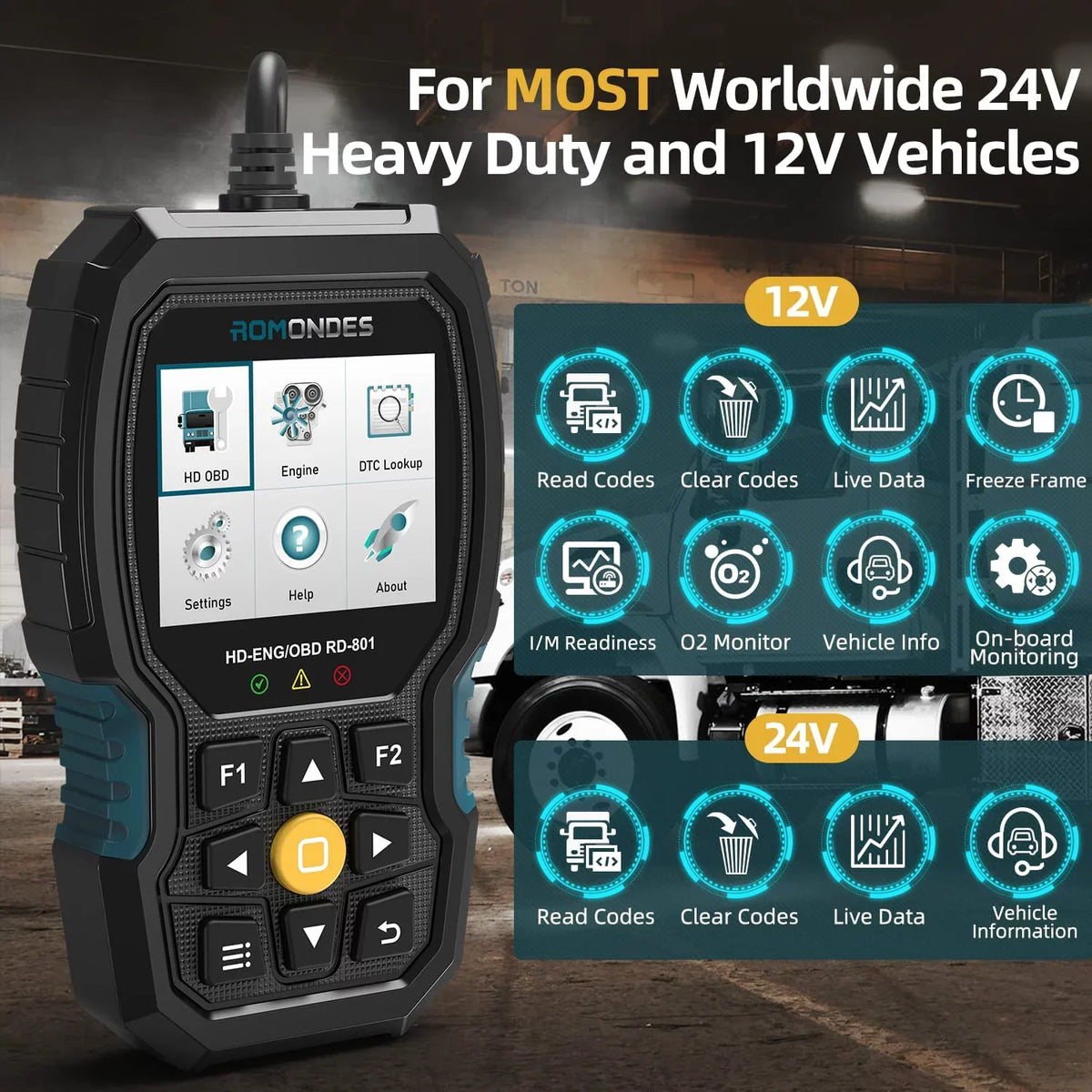 Reader Fuso, Duty & OBD Diagnostic Truck Scanner DAF Heavy OBD2 Cummins, Diesel for Tool OBD Engine Hino, Scanner Scania, , 2 UD Auto Scan 1 HD Car Tool Man, Romondes in RD801 EOBD Code Truck Check